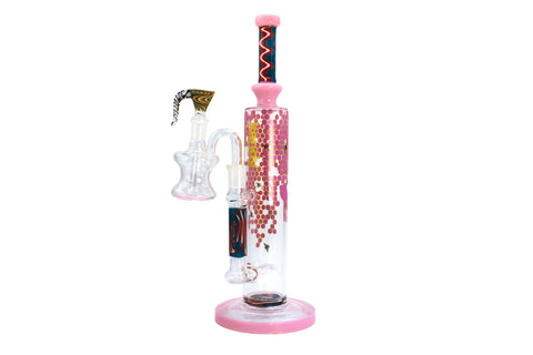 Kandy Glass Water Pipe 13.77" Straight Tube Whistle Perc w/ Honeycomb Design