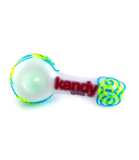 Kandy Glass Hand Pipe 6" W/Swirls Glow In The Dark Design On Base & Head