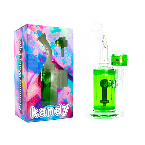Kandy Glass Water Pipe 8.6" Bent Neck w/ Glycerin Inside Cylinder Shaped Body