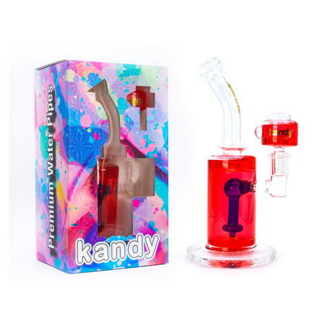 Kandy Glass Water Pipe 8.6" Bent Neck w/ Glycerin Inside Cylinder Shaped Body