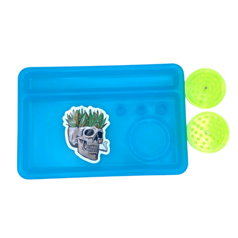 Plastic Tray W/Compartments, Plastic Grinder & Sticker