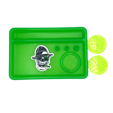 Plastic Tray W/Compartments, Plastic Grinder & Sticker