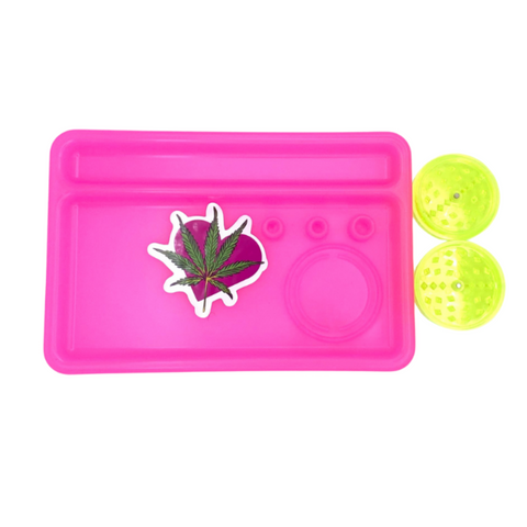 Plastic Tray W/Compartments, Plastic Grinder & Sticker