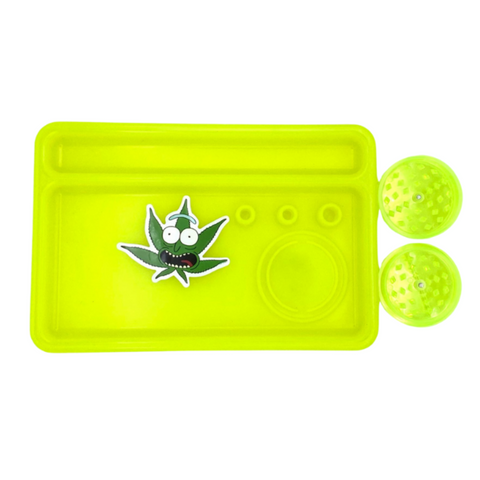 Plastic Tray W/Compartments, Plastic Grinder & Sticker