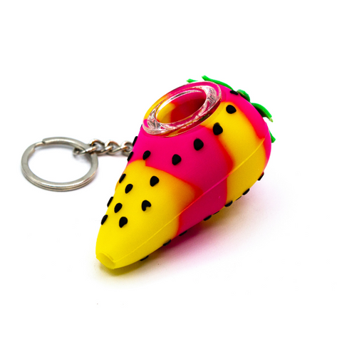 Silicone Key Chain Hand Pipe 3" - Strawberry Design