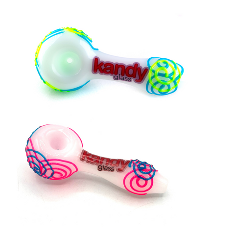 Kandy Glass Hand Pipe 6" W/Swirls Glow In The Dark Design On Base & Head