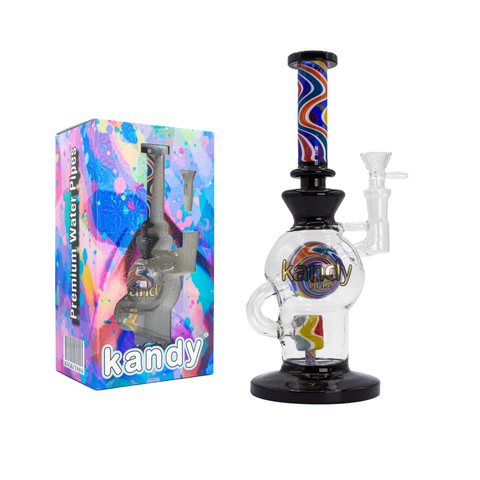 Kandy Glass Water Pipe 10" - Globe Design with Slitted Perc, Neck Design, Ball Inside