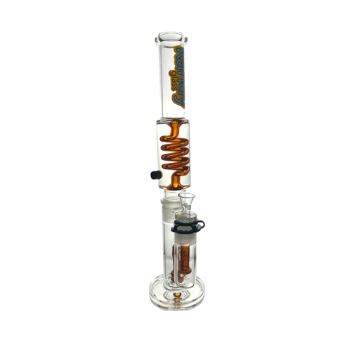 Kandy Glass Waterpipe 18" W/ Dual Slitted Perc & Slitted Perc On Downstem, Two Part W/ Spiral Glycerin On Top Part, W/ Colored Spiral, Perc & Downstem