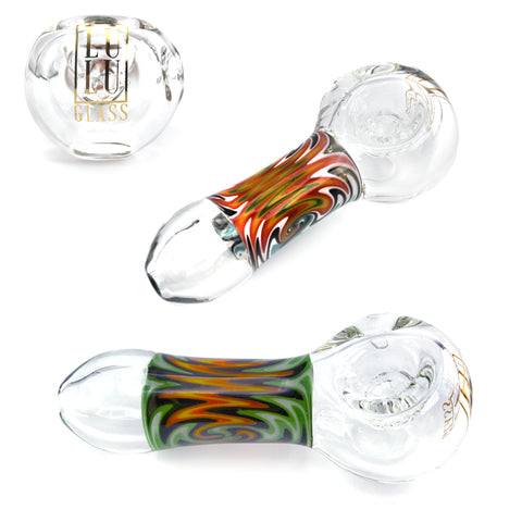 Lulu Glass Hand Pipe 4 inch with Middle Design & Internal Screen