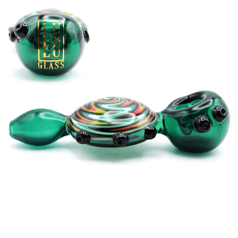 Lulu Glass Hand Pipe 4 inch Snail Style Marbles On The Side - teal