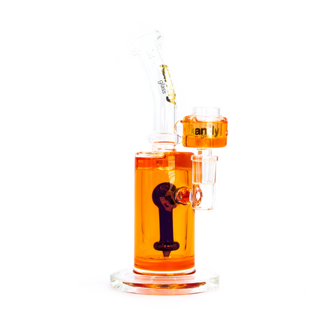 Kandy Glass Water Pipe 8.6" Bent Neck w/ Glycerin Inside Cylinder Shaped Body
